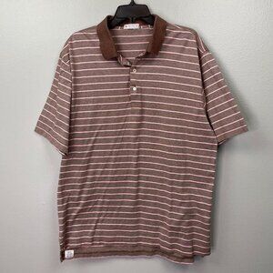 Peter Millar‎ Striped Polo Shirt Mens XL Pink Brown Short Sleeve Cotton